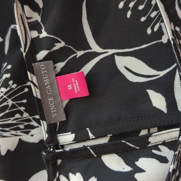 Vince Camuto Black and White Floral Print Cold-Shoulder Top Blouse Size XL - Picture 8 of 15